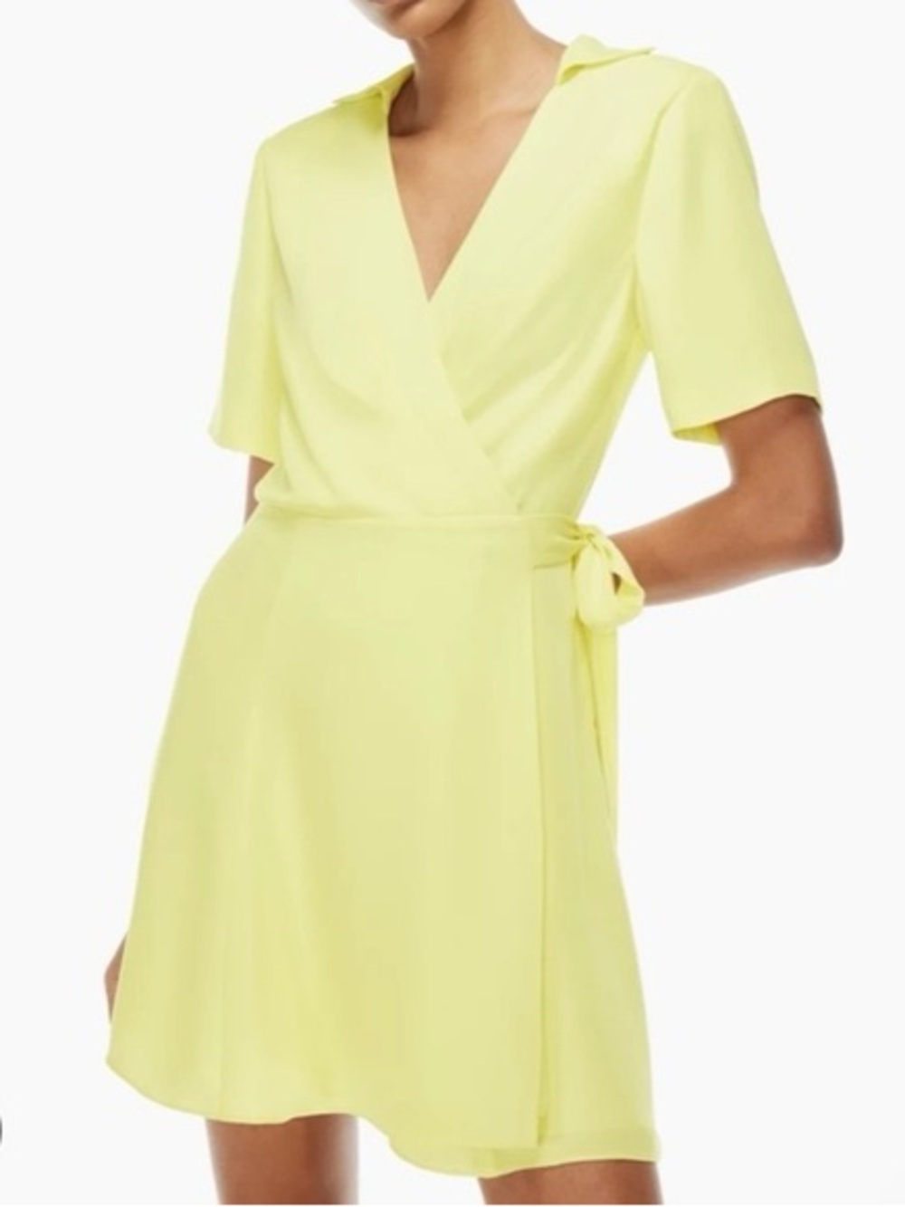 Aritzia Babaton Amira Light Yellow Mini Wrap Dress